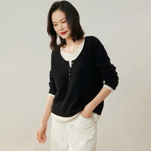 2025年秋季长袖通勤圆领羊绒衫时尚百搭通勤简约休闲图片