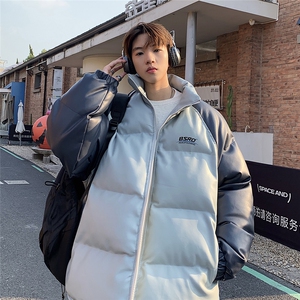EQ346 撞色插肩袖棉服潮牌复古冬季立领加厚保暖面包棉衣外套男图片