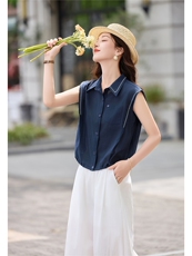时尚洋气套装女2026夏季新款宽松遮肉衬衫领两件套，女装套装/套裙，秀美人生