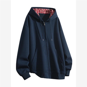 W9822-特P46连帽格子卫衣男秋季大码宽松衣服男装潮流外套潮牌图片