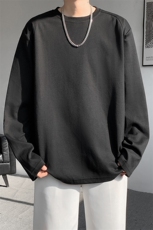 8XL-M重磅垫肩长袖T恤男设计感圆领卫衣正肩纯色打底衫DX329P48，男装T恤，电商D206-1