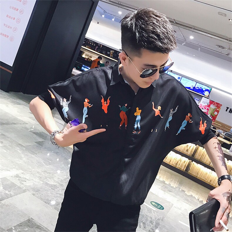 2026夏跳舞图案蝙蝠袖宽松套头五分袖衬衣男C053/P55控78,男装T恤,电商A243
