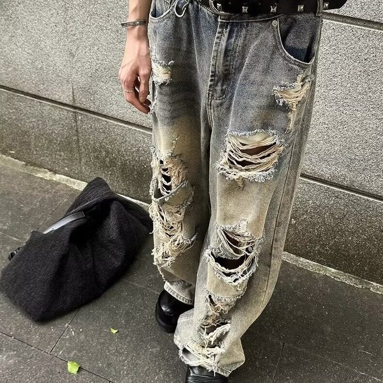 DY9197-P55美式裤子男水洗直筒牛仔裤破洞潮牌ins高街男-网图现货,男装牛仔裤,星座603-2