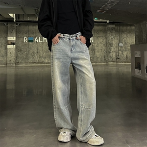 902-3021-P39 现货一直做 复古牛仔裤男女同款直筒宽松阔腿版型，男装牛仔裤，星座902A
