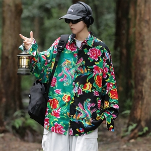 PC203秋装休闲东北大花拼接长袖衬衫外套男女宽松寸衣汉服演出服图片
