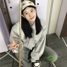 单件长袖宽松型春秋新款休闲宽松棒球服外套女百搭开衫翻领常规，女装短外套，星座506A