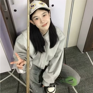 单件长袖宽松型春秋新款休闲宽松棒球服外套女百搭开衫翻领常规图片