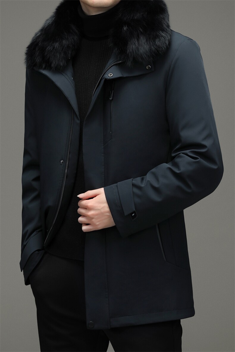 冬季新款男士可脱卸内胆狐狸毛领羽绒服中年加厚保暖外套爸爸装,男装羽绒服,电商B212（原钱塘6029）