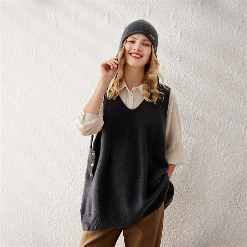 新款春秋羊绒衫女宽松无袖背心马甲坎肩女打底羊绒衫，女装马甲，澳冬特羊绒