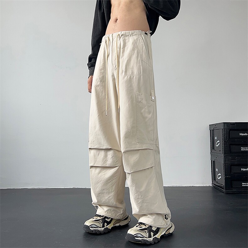 美式复古褶皱纯色多口袋工装裤街舞伞兵裤XZ211-1-K2342-P65图片