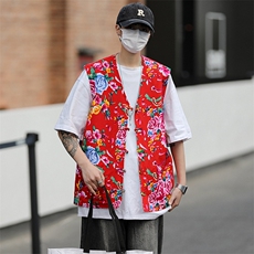 MJ03大花休闲口袋风盘扣马甲大码花坎肩团队服喜庆婚礼服潮男，男装背心/马甲，星座115A(原星座507）
