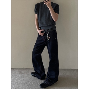 红边明线设计感cleanfit原牛微喇叭牛仔裤男女拖地长裤子A713-P48图片