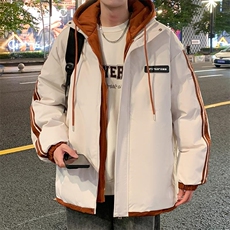 加厚拼色假两件连帽棉衣外套男士大码保暖棉服M2915特P75控108，男装棉衣，电商A001
