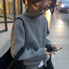 女士拉链宽高领羊毛开衫羊毛秋冬保暖，女装羊毛衫，旭驰羊绒