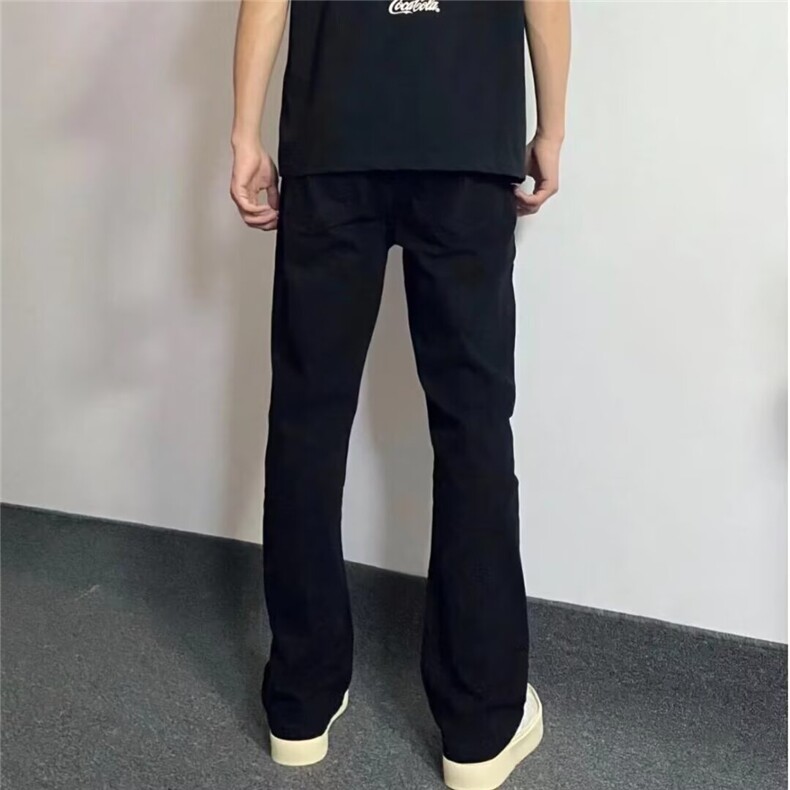 W10882-P38特批网图现货美式复古高街黑色微喇加绒加厚牛仔裤,男装牛仔裤,星座1608