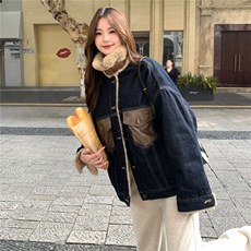 复古学院风牛仔外套女2025冬季新款短款宽松休闲百搭夹克小个子，女装棉衣/棉服，2C057