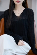 轻薄透气莱赛尔冰丝针织长袖套头T恤女2025新法式微透防晒衣罩衫，女装T恤，东远绒业