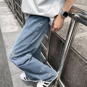 高街牛仔裤男士韩版潮流痞子帅气刺绣2024夏季ins长裤RK1877-P55图片