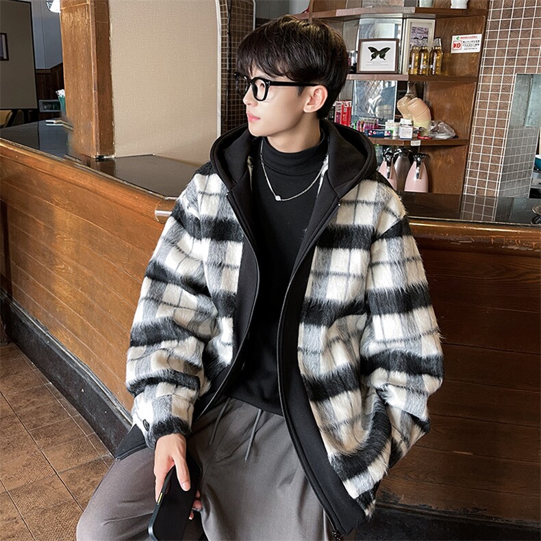 小香风秋装新款拼色男士毛呢港风连帽夹克外套A071-JK108-P125图片