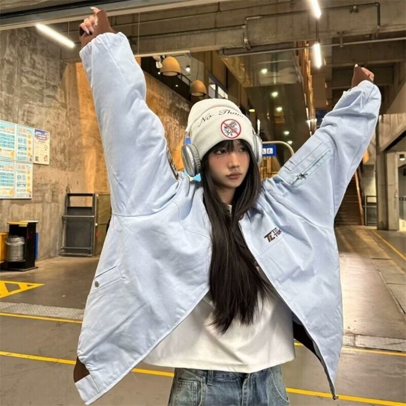 美式学院风刺绣宽松夹克外套女春秋新款飞行员棒球服女小个子穿搭,女装短外套,星座506A