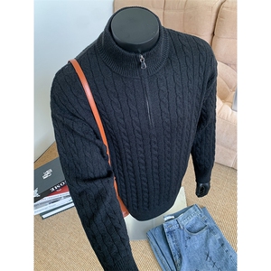 秋冬新款港风日系麻花提花半拉链立领毛衣男 XZ608-M453-特P50图片