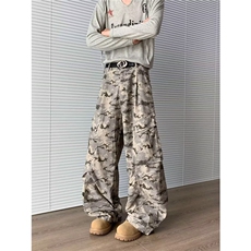 复古沙漠迷彩多口袋弯刀工装裤廓形阔腿伞兵牛仔裤K8310-P56网图，女装牛仔裤，电商B245