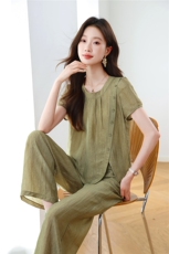 薄款冰丝衬衫女2025夏季新款高级感时尚洋气减龄阔腿裤，女装大码女装，梦依杭