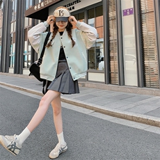 【现货上新】俏皮减龄学院风清新蓝绿色棒球服088-8818p125控178，女装短外套，2C088