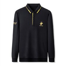 S30711钱塘2020-2中年男士秋季薄款商务休闲简约长袖翻领T恤P62，男装T恤，钱塘207-2