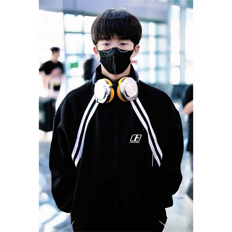 抖音得物高品质秋冬美式重磅结构织带撞色立领印花卫衣外套AW7001，女装短外套，电商A443