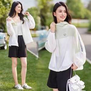【现货】连帽撞色防晒衣服女2024夏装薄款休闲宽松工装夹克外套图片