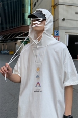 LD54141-P45连帽短袖t恤男大码胖子带帽五分袖中袖，男装T恤，电商A040