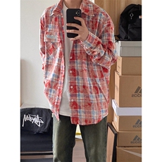 格子衬衫男长袖春秋季新款宽松衬衣痞帅休闲外套C10，男装衬衫，星座1116A（原606A-3）