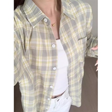 TC633-P45复古格子衬衫女2026新款女夏季中长款宽松防晒衬衣，女装衬衫，星座617A-2