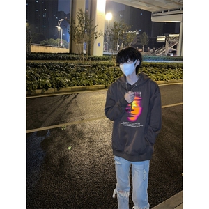 克苏鲁科技印花LOGO男女情侣潮牌连帽卫衣图片