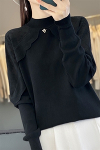 时尚百搭女士羊毛衫 简约优雅修身显瘦长袖针织衫图片
