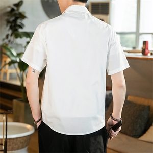 2021春季新风日系大码男卡通小猫印花宽松短袖衬衫C3003-P35图片