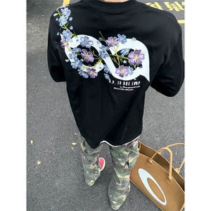 网图有货 情侣重工刺绣过肩花丛长袖休闲百搭纯棉T恤男女A950-P45,男装T恤,星座1505