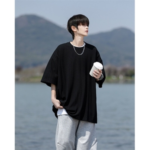 8XL-M 重磅！特大码港风短袖T恤男士半袖男五分袖体恤衫DX306P40图片