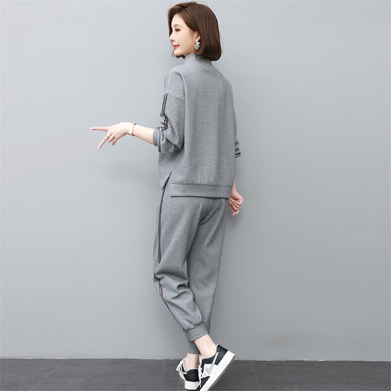 加绒套装女2023年新款冬季时尚运动休闲卫衣洋气减龄小个子两件套,女装套装/套裙,忆绮罗