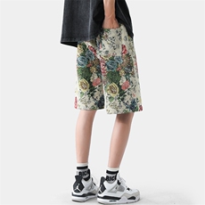 2023个性刺绣彩色玫瑰日系大码运动短裤男夏季沙滩五分裤DK47-P45，男装休闲裤，电商A082