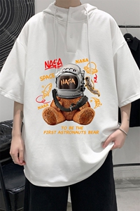 LD54281-P45NASA 连帽短袖t恤男大码胖子带帽五分袖中袖图片