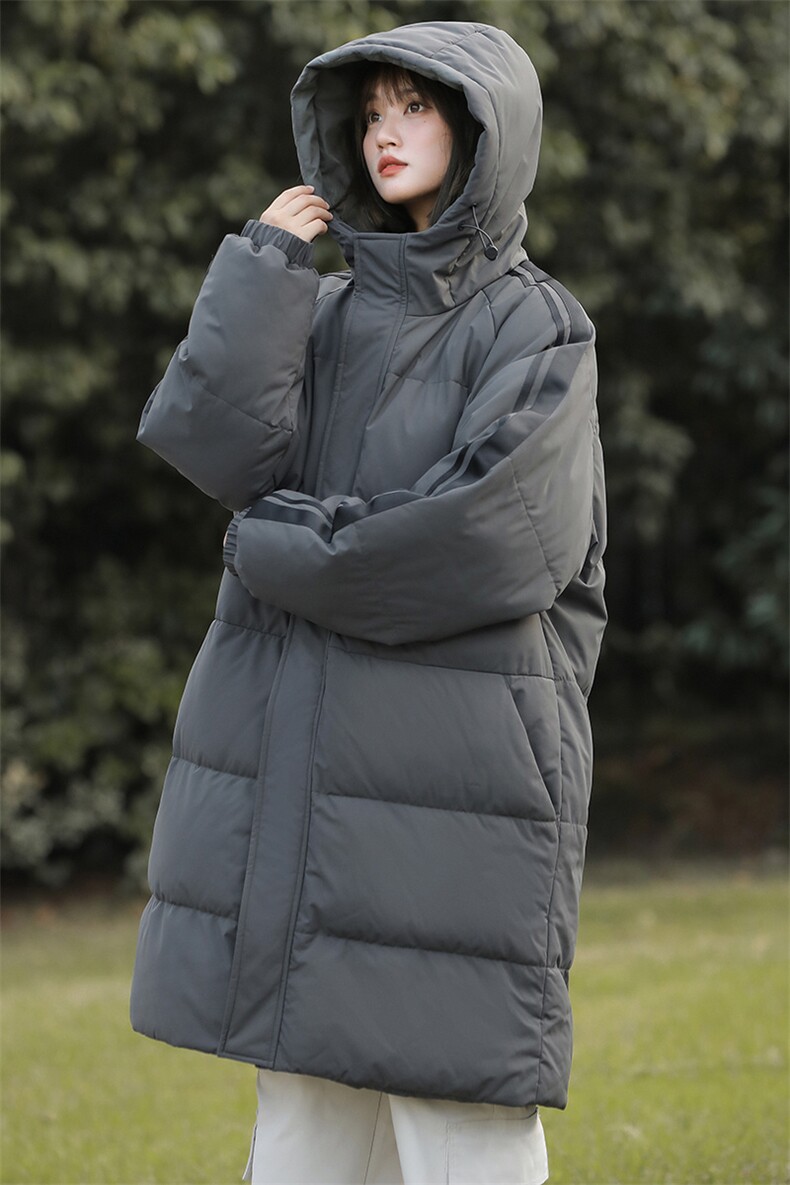 侧边条纹连帽中长款棉衣男宽松潮流冬季加厚御寒保暖棉服大衣外套,男装棉衣,电商A409-1