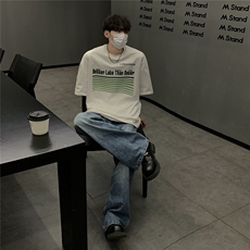1港风条纹印花设计潮大码M-5XL短袖T恤男DT77773P18块特价控38，男装T恤，星座226-2