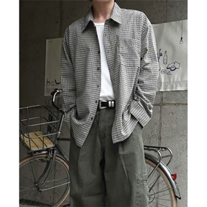 长袖衬衫男士春秋季港风格子上衣宽松百搭衬衣外套 C3016图片