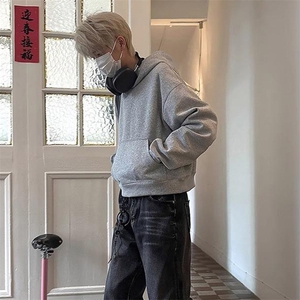 抖音得物二开 26春装美式高街短款廓形连帽卫衣男女外套LM01图片