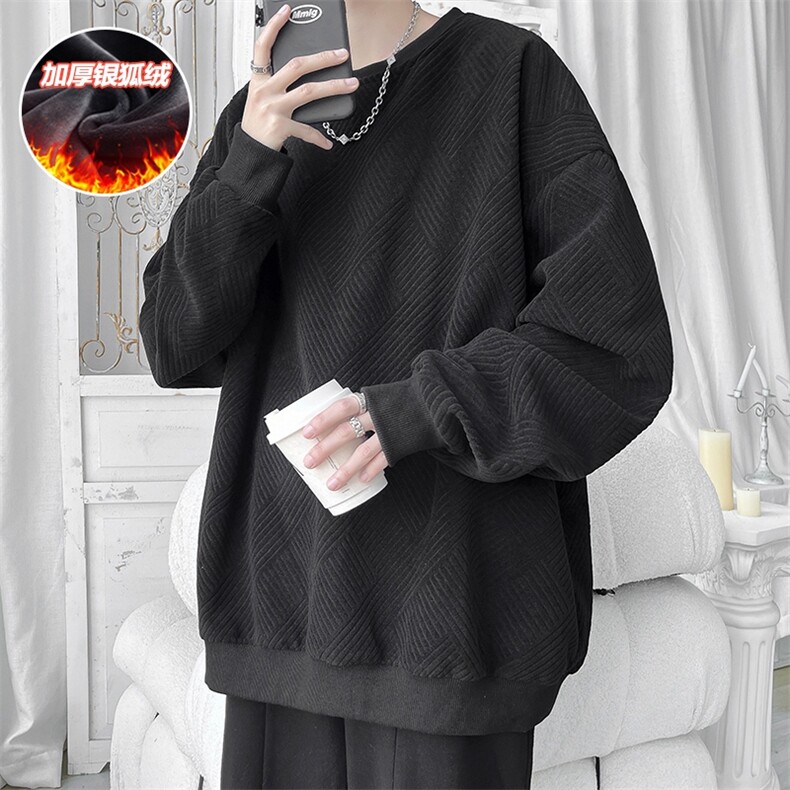 冬新大码雪尼尔欧棉绒圆领卫衣男银狐绒套头上衣W357J加绒-P55图片