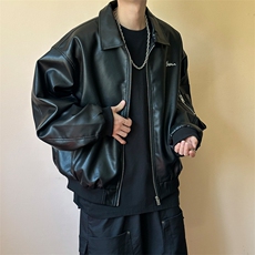 立秋现货新款痞帅短款绣花皮衣夹克男潮牌外套A351-AP2546-P105，男装皮衣，电商A351