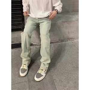 水洗黄泥染牛仔裤男春秋高街复古vibe显瘦直筒长裤子 N703图片