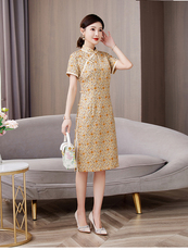 2025年夏季新品时尚气质金丝提花香云纱品质真丝喜庆中长款旗袍裙，女装汉服/婚纱/旗袍/礼服，媚琳依坊